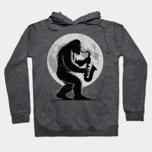 Saxophone Sasquatch Moon Believer Bigfoot Squatch Yeti Sax Player Hoodie